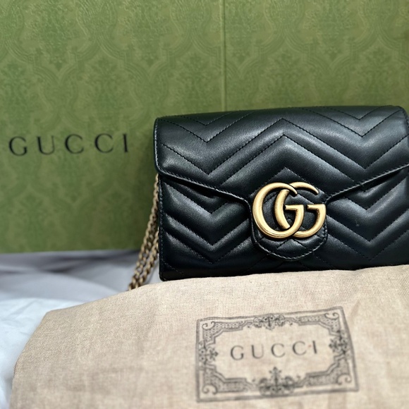 Gucci GG Marmont Chain Wallet Matelasse Leather Mini - Black - Excellent Conditi - Picture 4 of 5